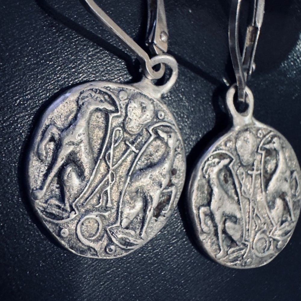 Vintage Crest Greyhound Statement Earrings Solid 925 Sterling Silver